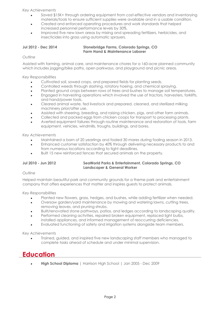 Groundskeeper Resume 2
