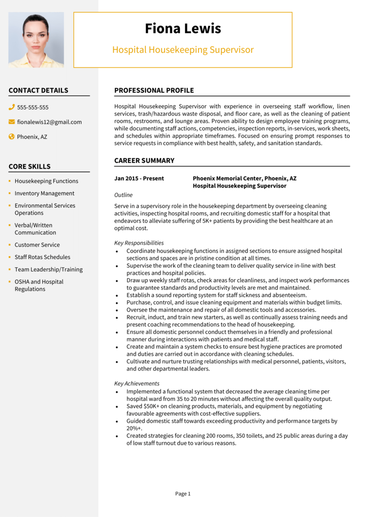 Hospital Housekeeping Resume Example Guide Land Jobs   Hospital Housekeeping Resume 1 