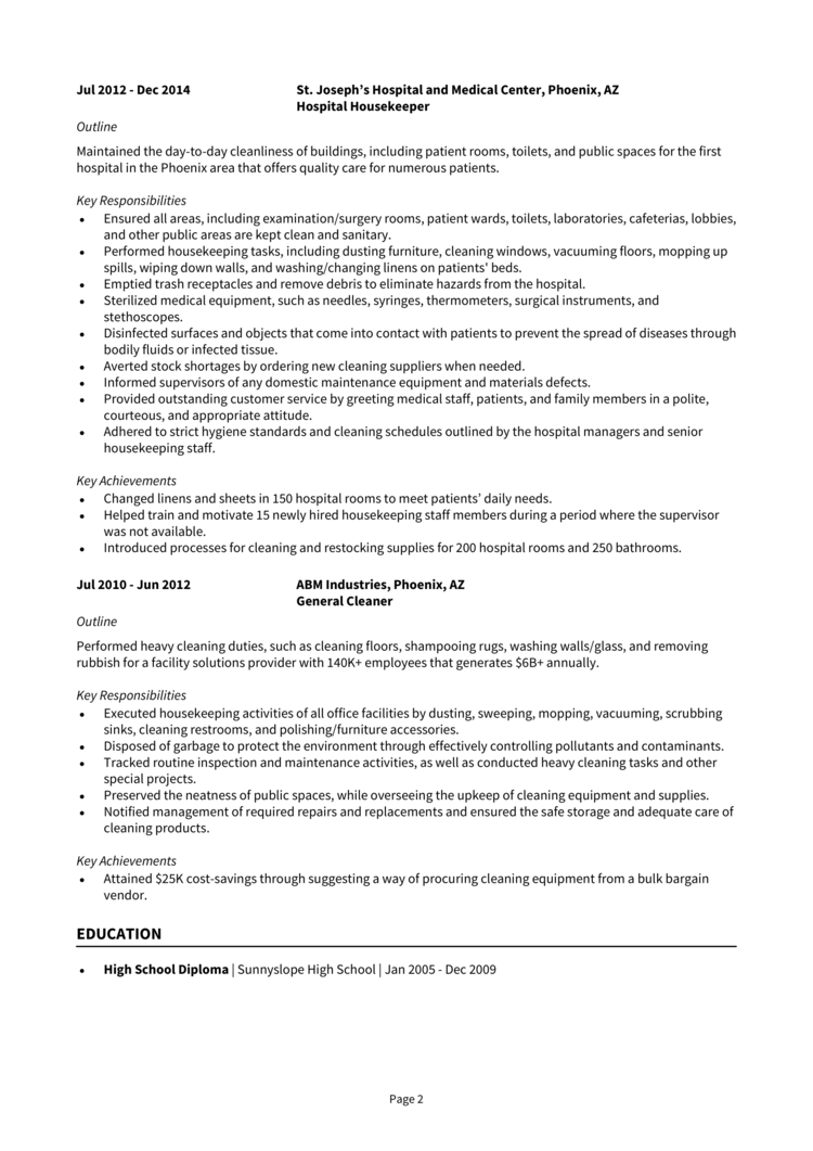 Hospital Housekeeping Resume 2