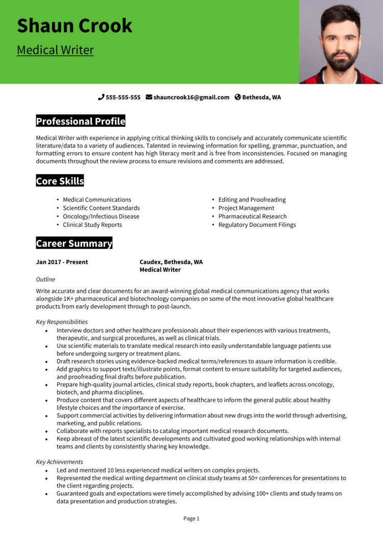 Medical Writer Resume 1