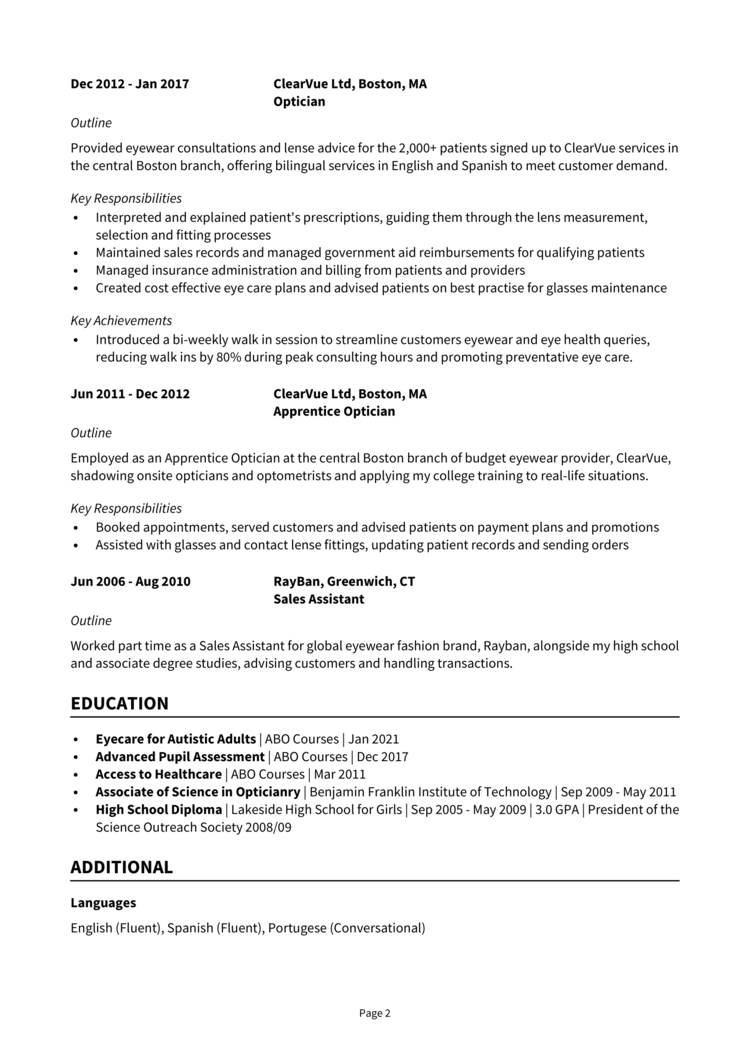 Optician Resume 2