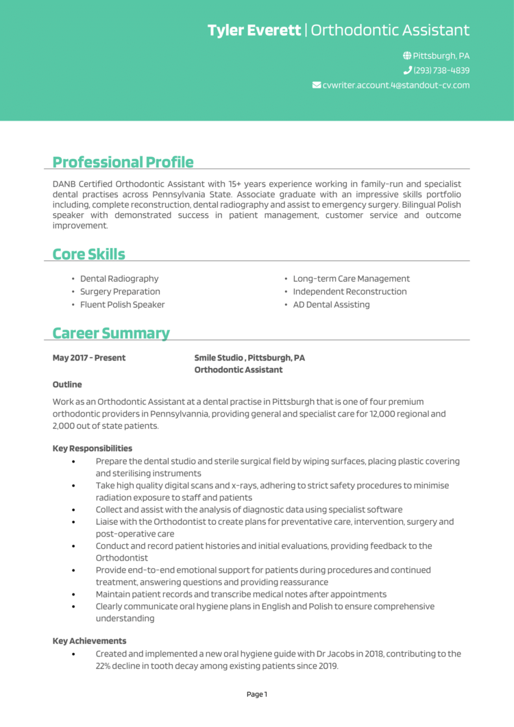 Orthodontic Assistant Resume 1