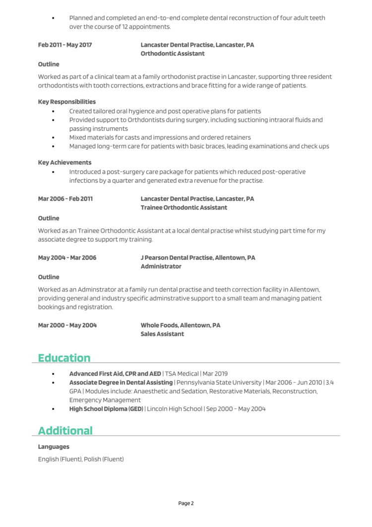 Orthodontic Assistant Resume 2