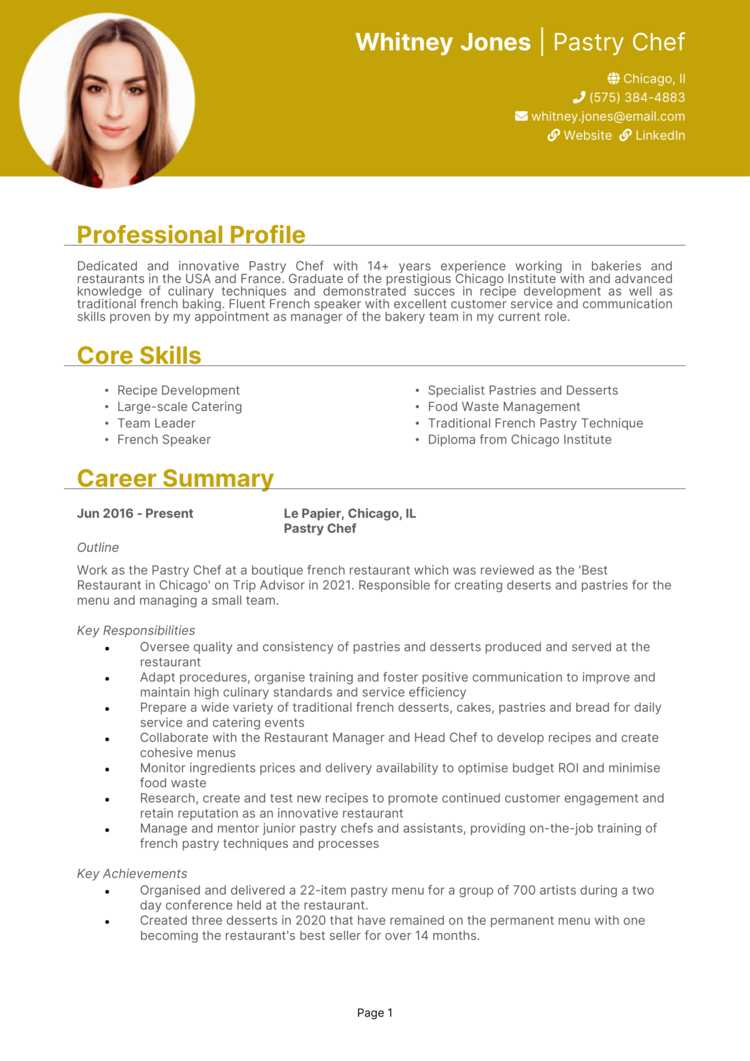 Pastry Chef Resume 1