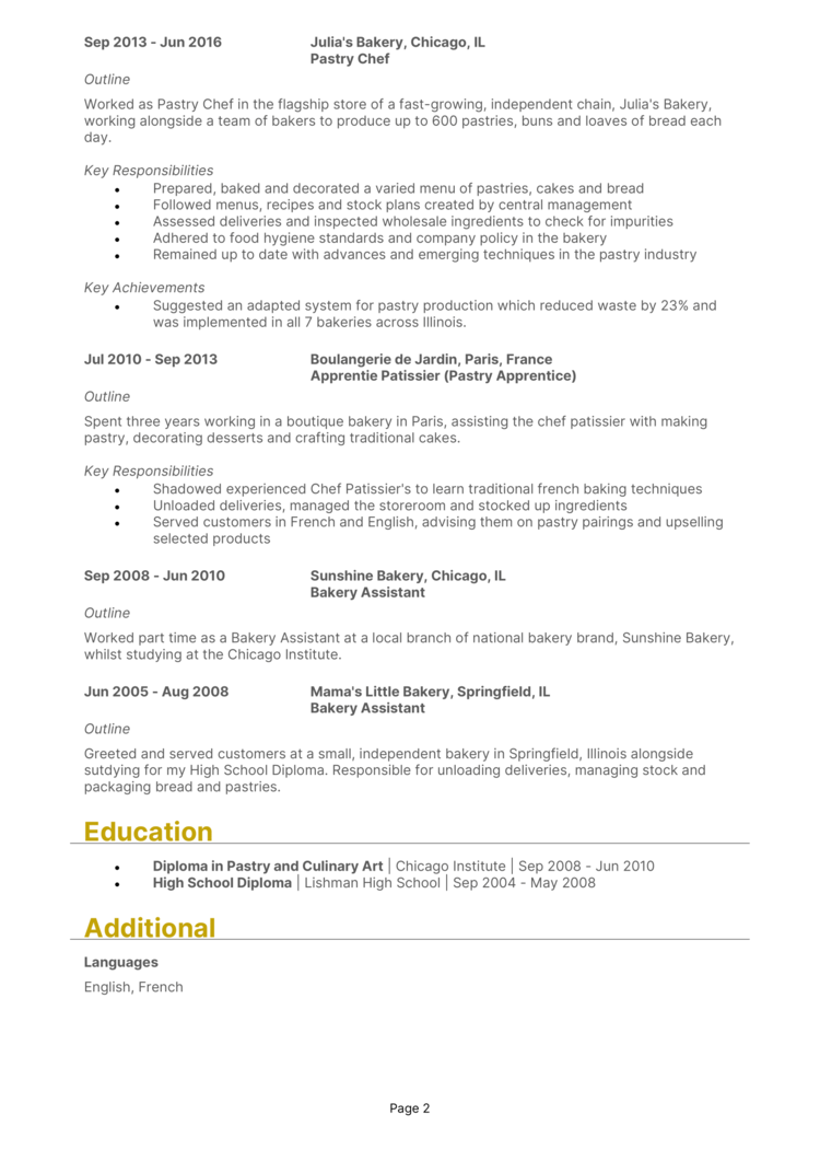 Pastry Chef Resume 2