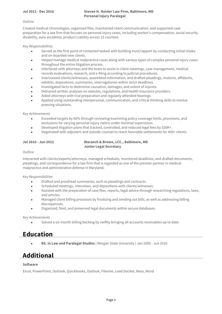 Personal Injury Paralegal Resume 2