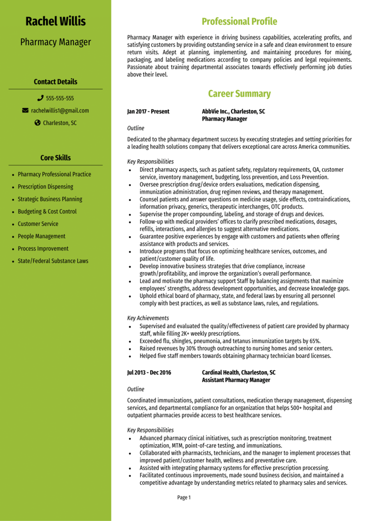 Pharmacy Manager Resume Example Guide Secure Top Jobs   Pharmacy Manager Resume 1 