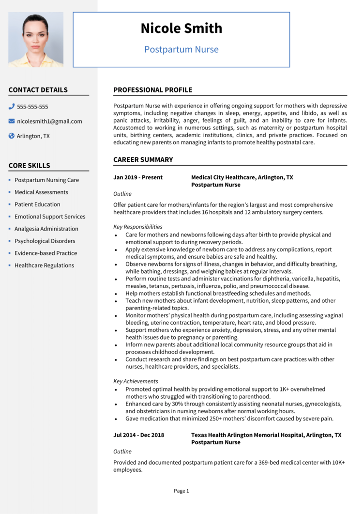 Professional Postpartum Nurse Resume Examples