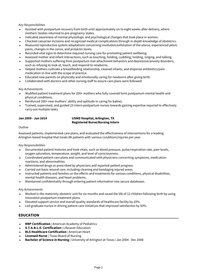 Professional Postpartum Nurse Resume Examples