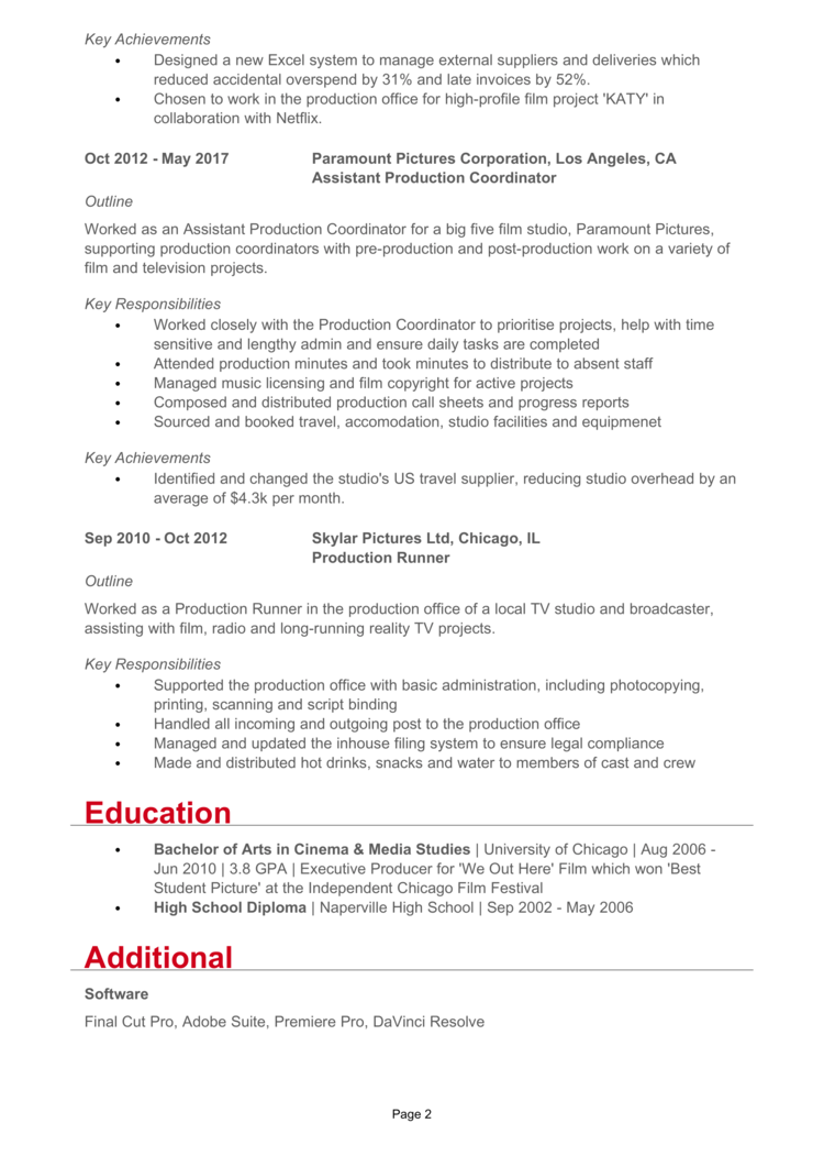 Production Coordinator Resume 2