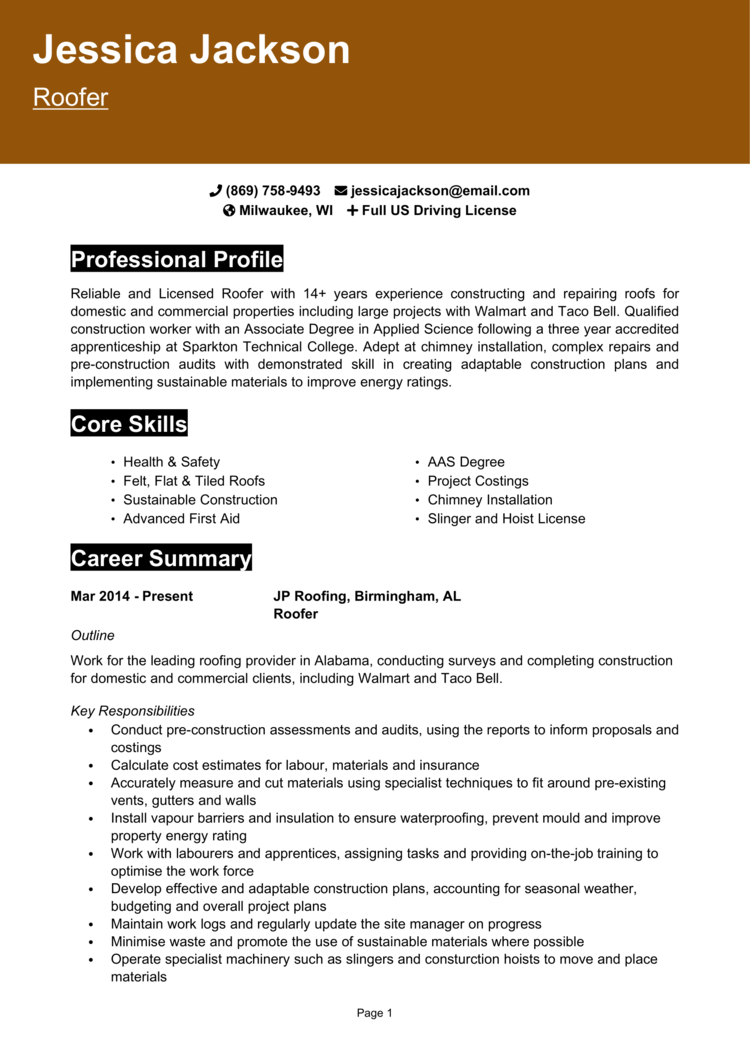 Roofer resume example + guide [Get a top job]