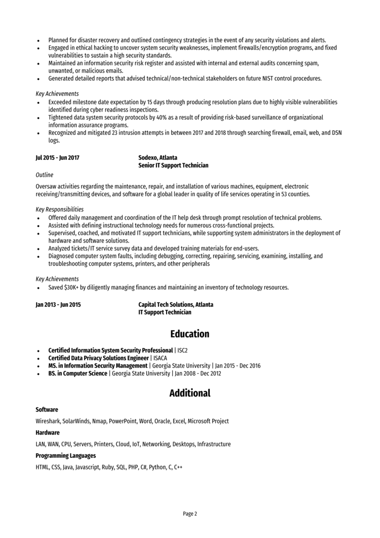 SOC Analyst Resume Example Security Operations Center 
