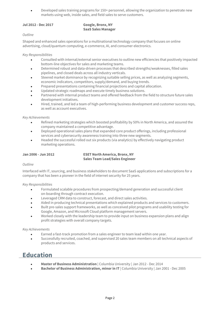 SaaS Sales Director Resume 2