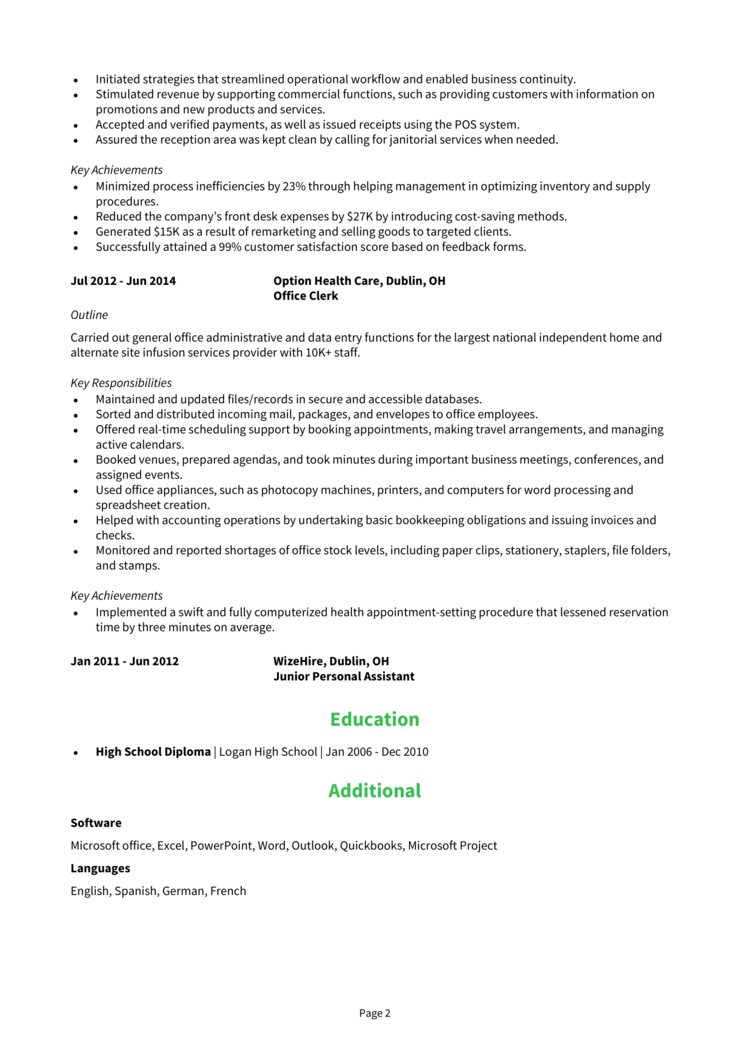 Salon Receptionist Resume 2