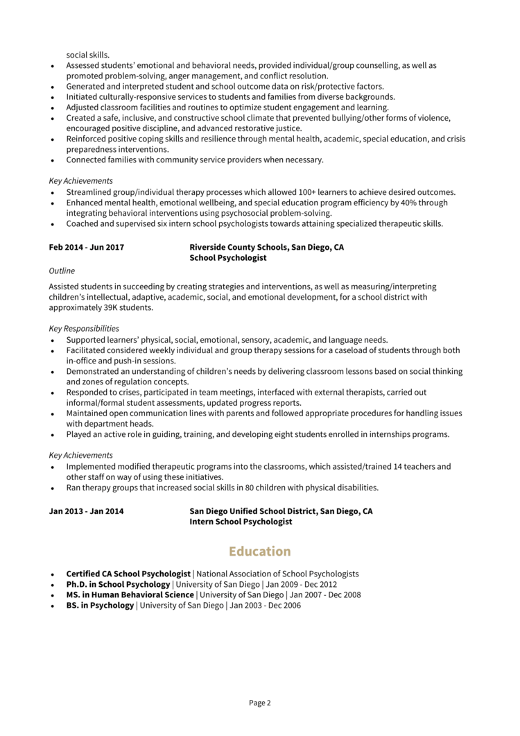 School Psychologist Resume 2