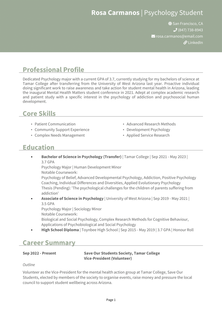 resume examples for college transfer students