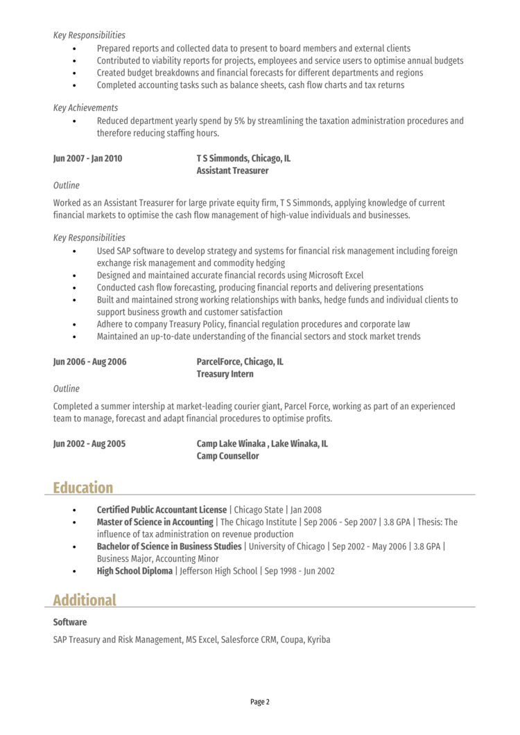 Treasurer Resume 2