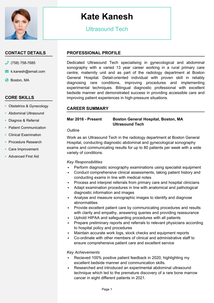 Ultrasound Tech Resume Example Guide Get Job Interviews 6497