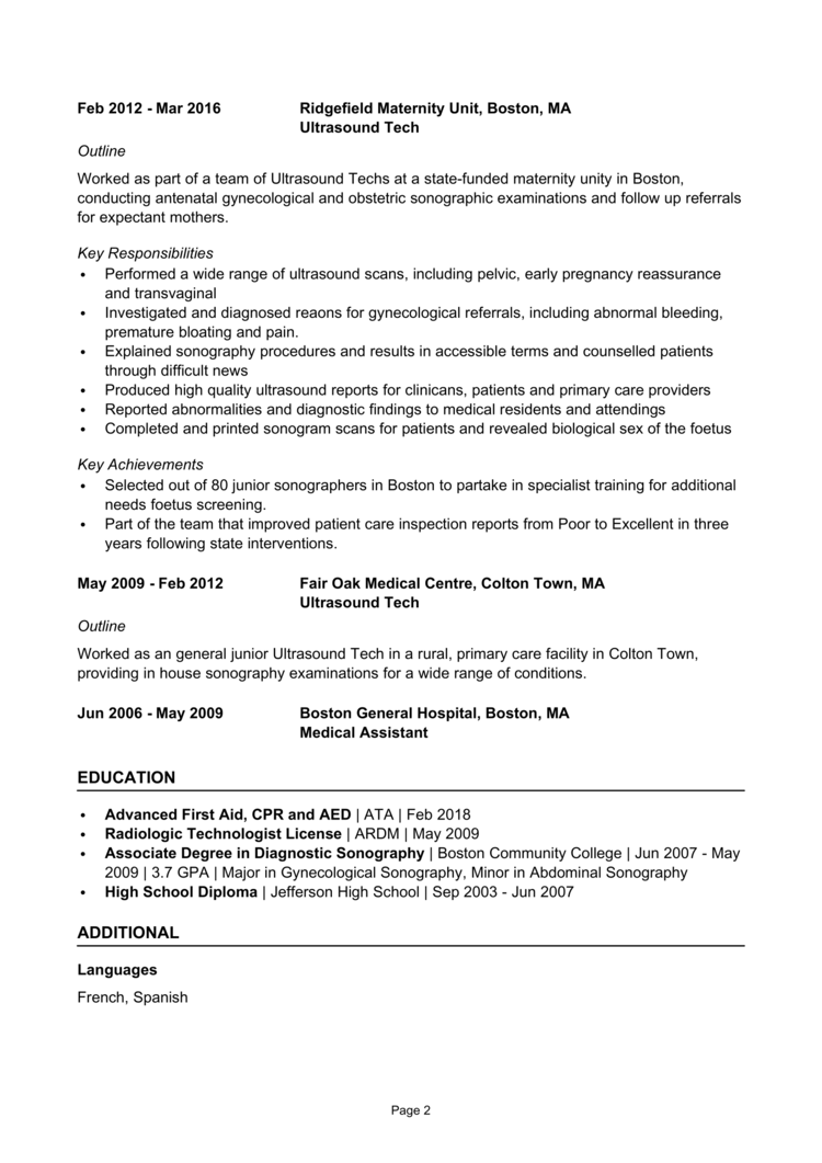 resume examples for ultrasound technician