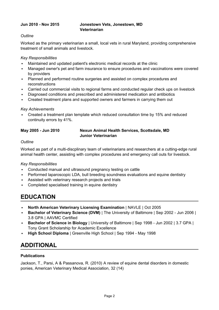 Veterinarian Resume 2