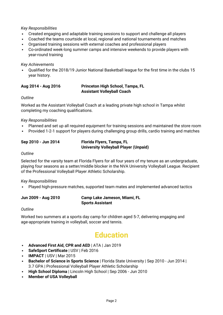 Volleyball Coach Resume 2