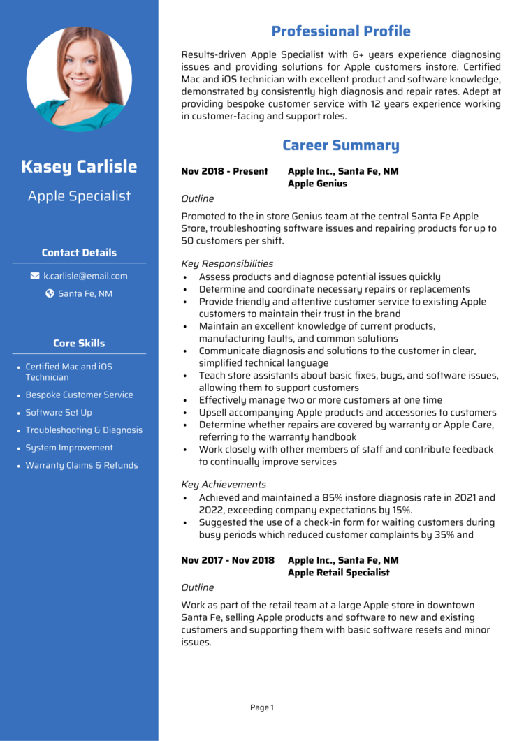 Apple Specialist Resume Example Guide Get Hired 