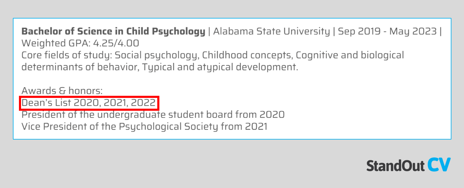How to put Dean’s list on your resume (with examples)