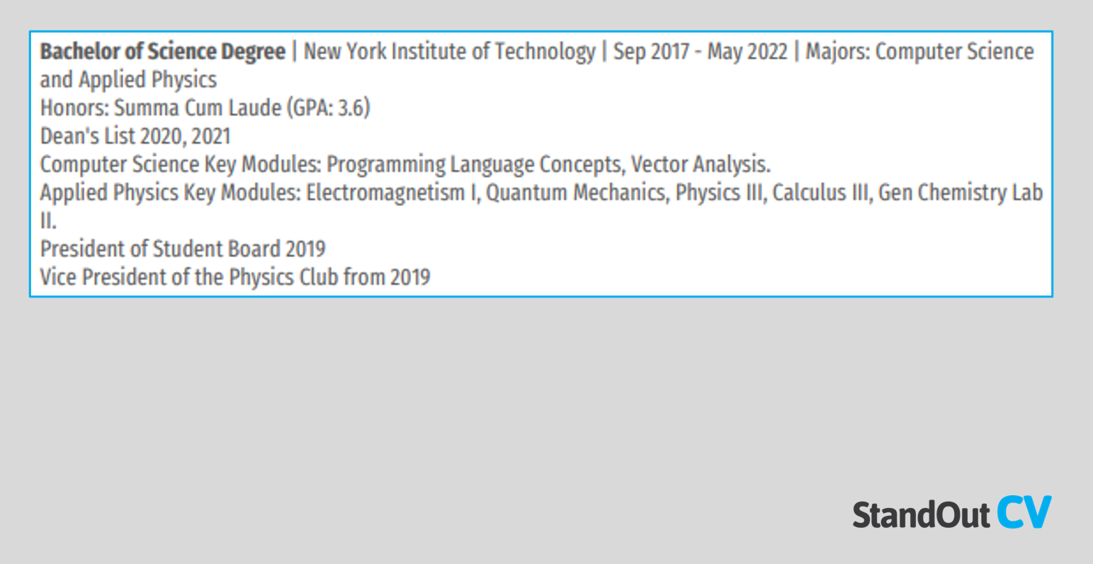 Double major resume example 4