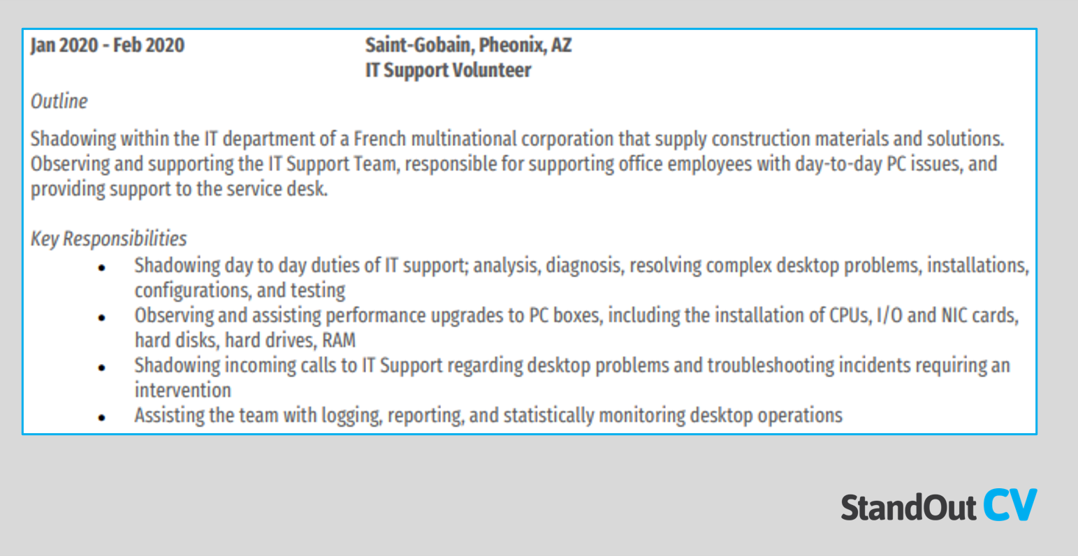 IT shadowing resume example