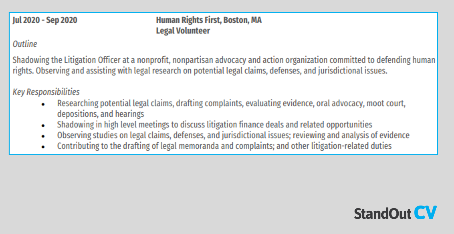 Legal shadowing resume example