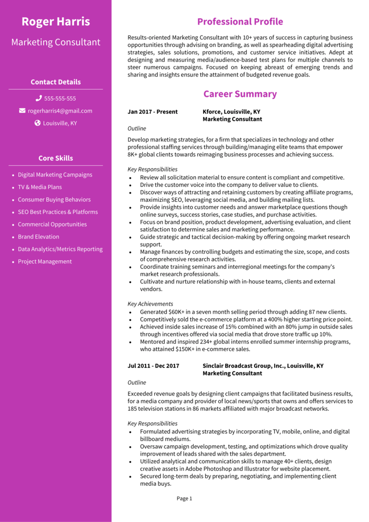 Resume with color