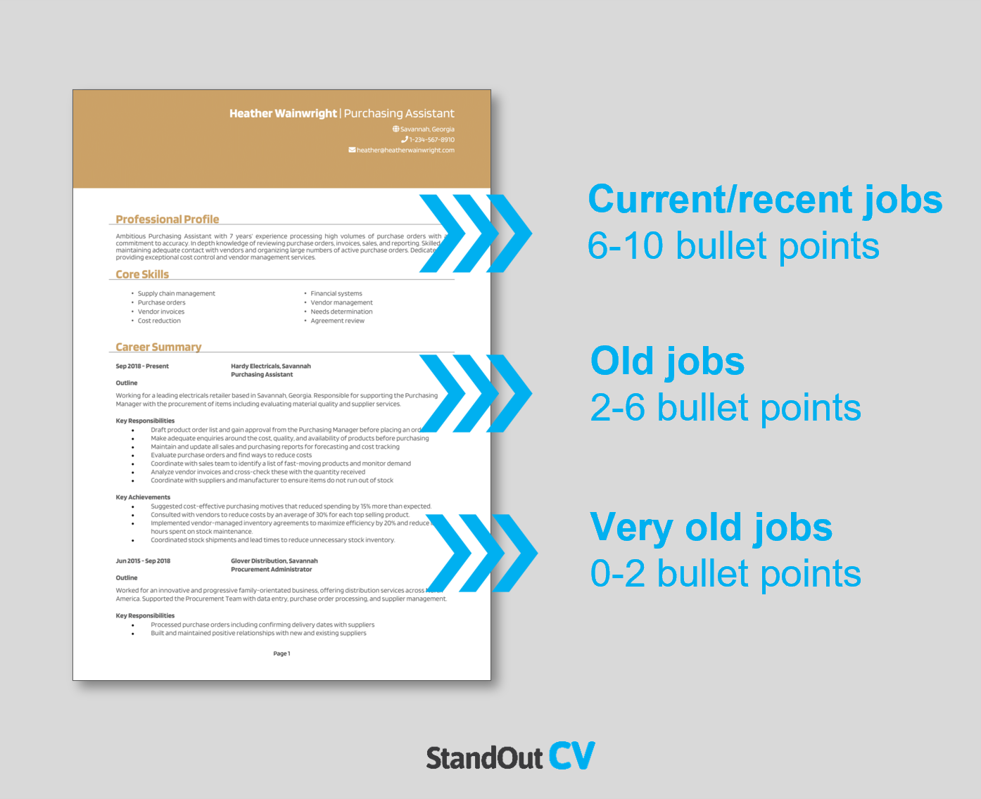 Number of bullet points per job on CV