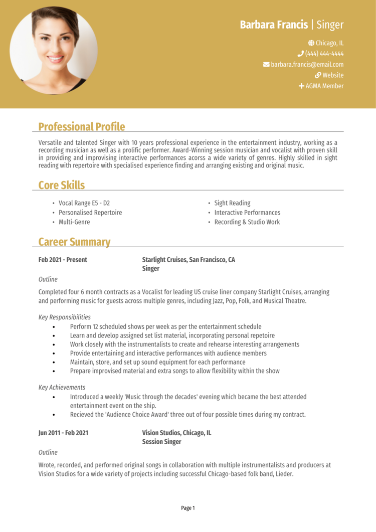 Singer Resume Example Guide And Template