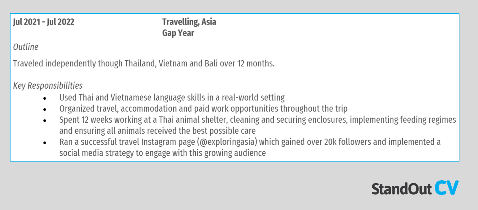 Travel in CV - Gap Year