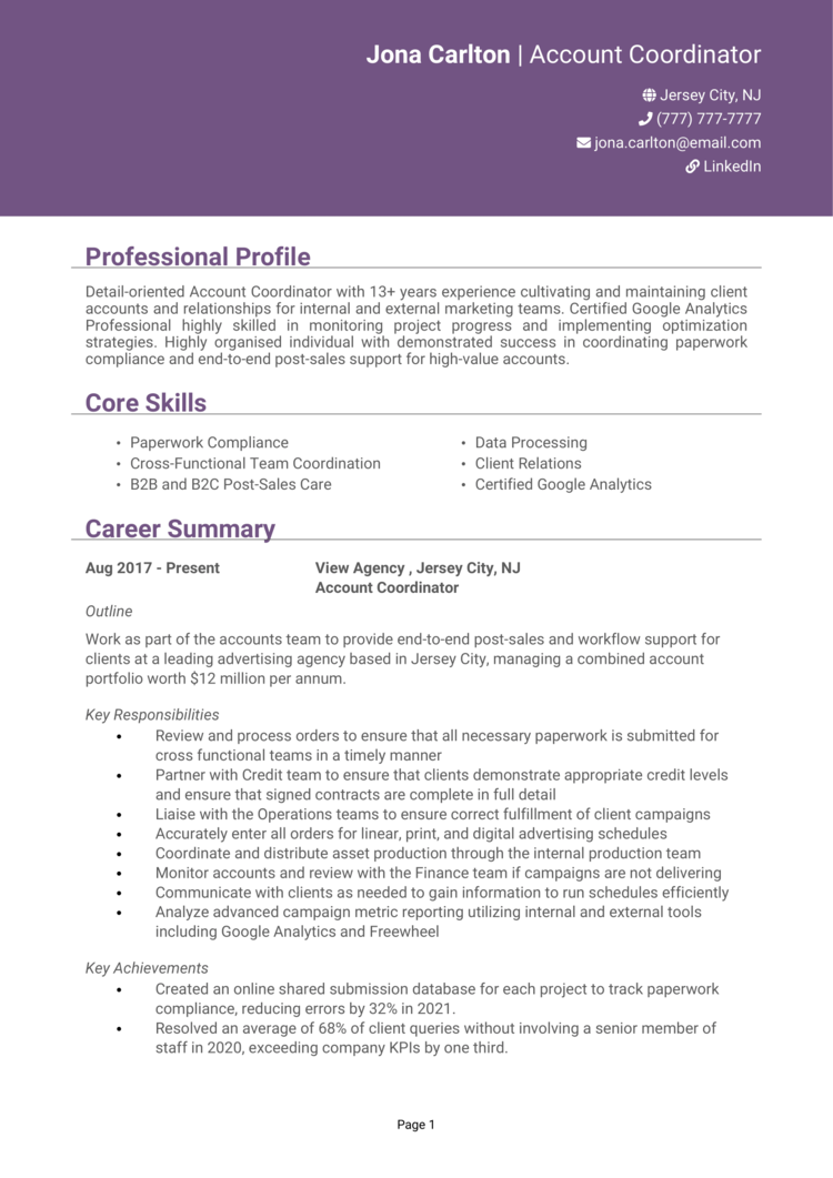 Account Coordinator Resume 1