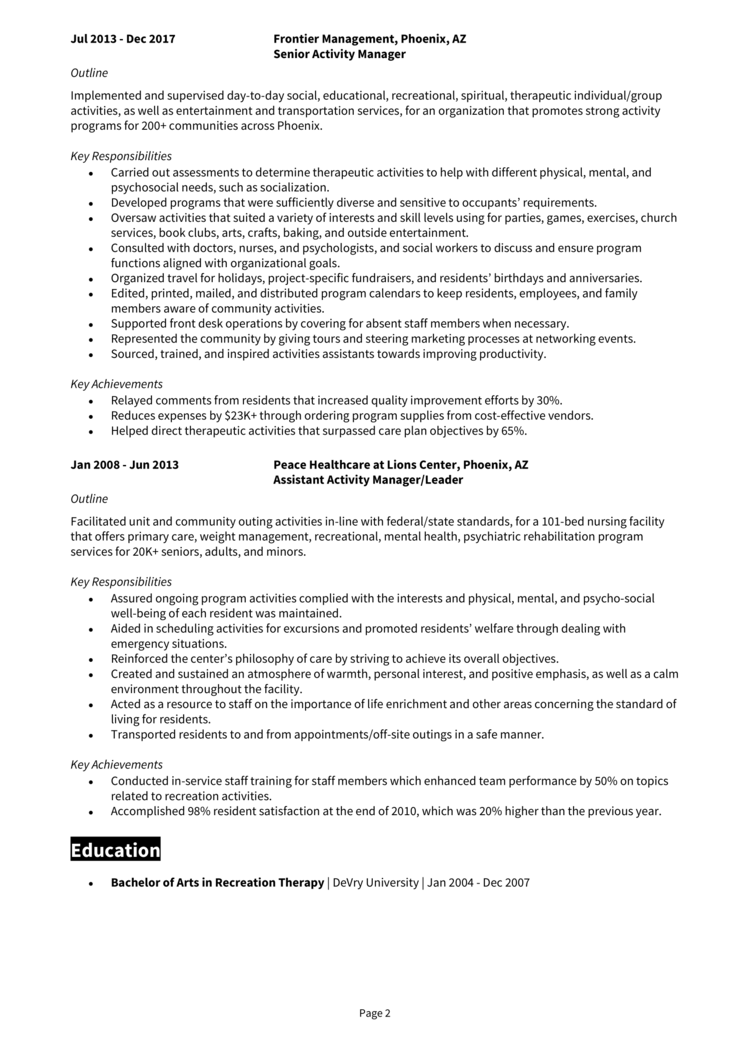 activity sheet vs resume