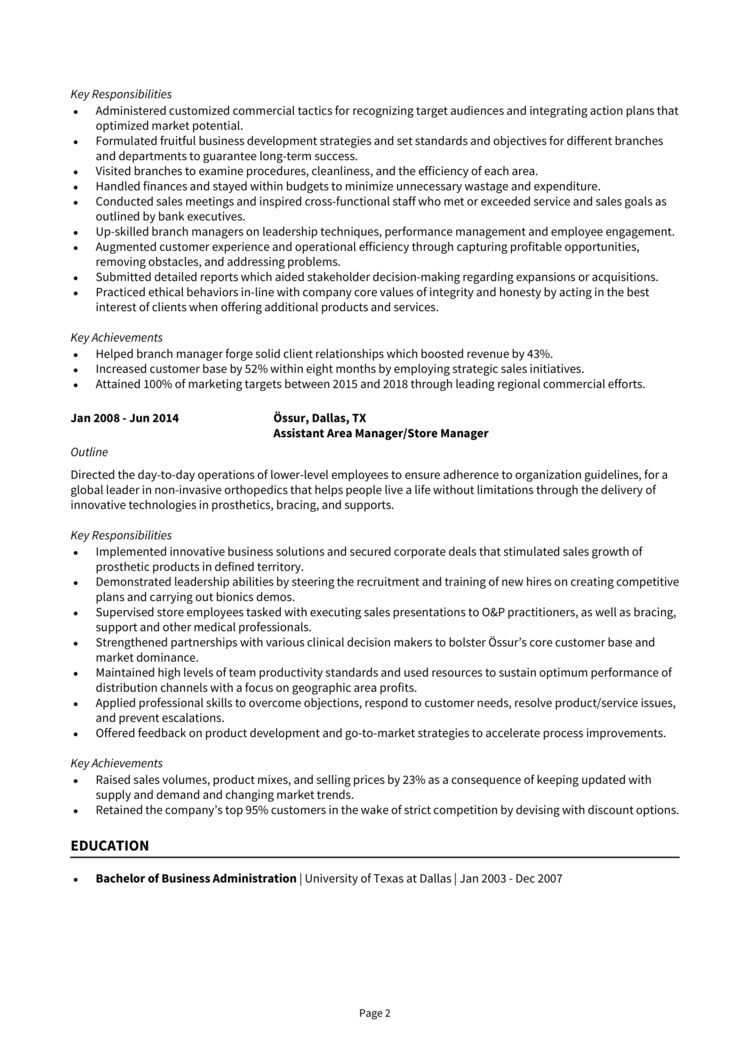 Area Manager Resume 2