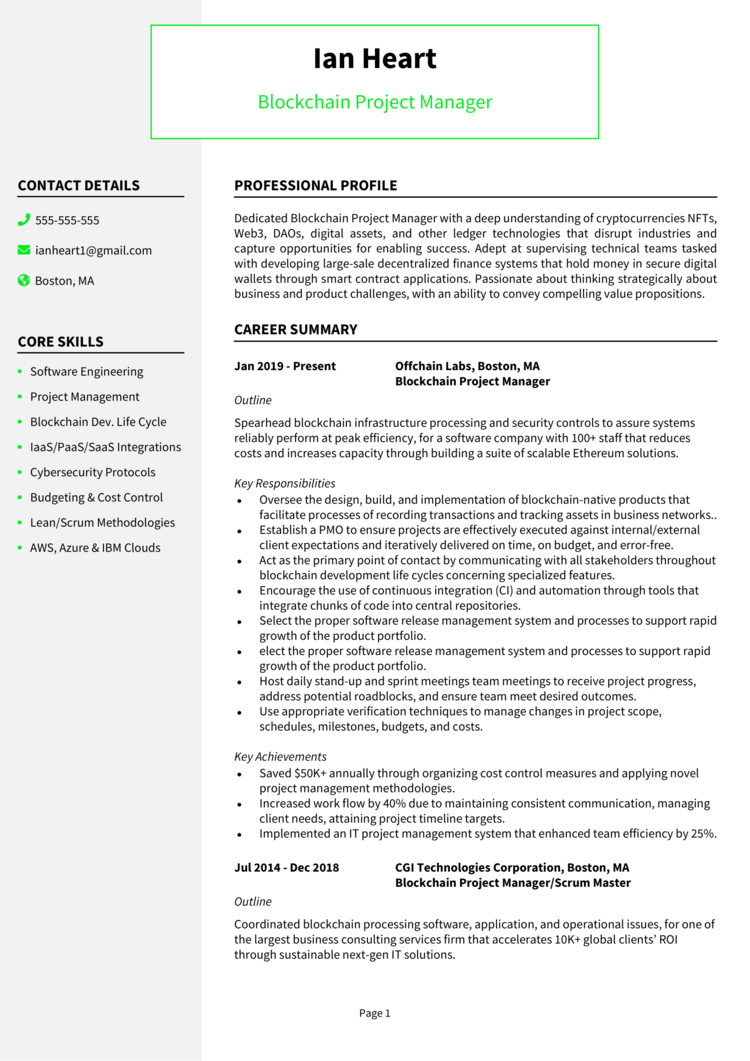 Blockchain Project Manager Resume 1