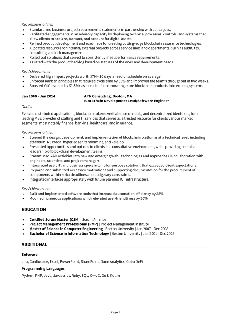 Blockchain Project Manager Resume 2