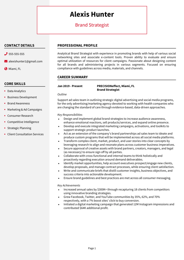 Brand Strategist Resume 1