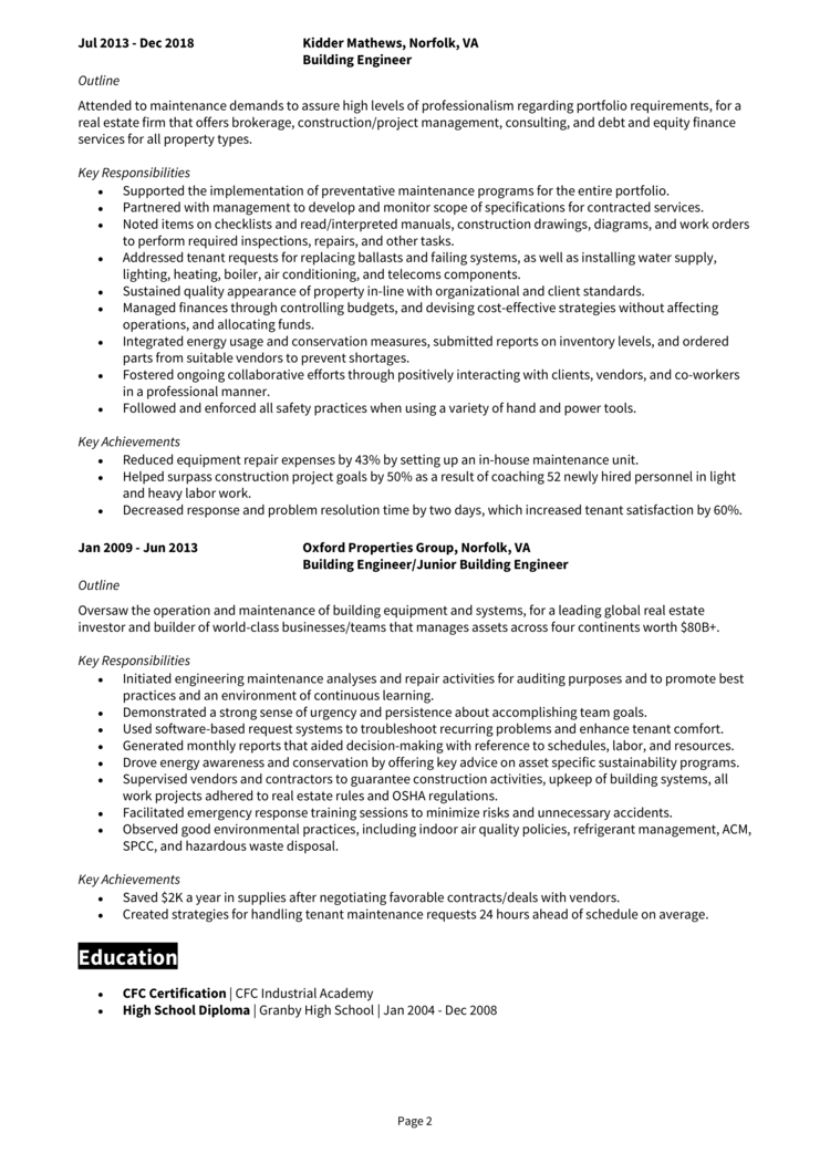 Building Engineer Resume 2