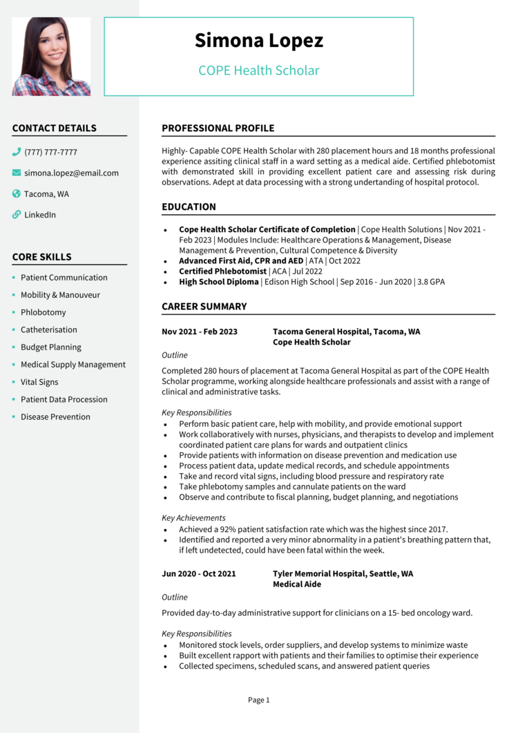 COPE Health Scholar Resume 1