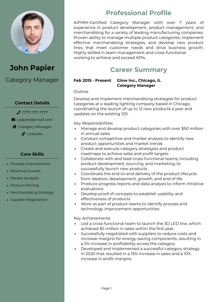 Category Manager resume example + guide [Get a great job]