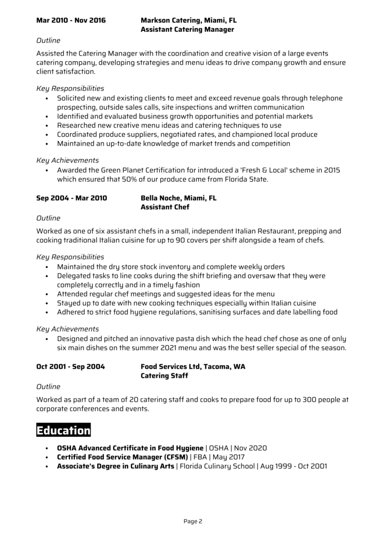 Catering Manager Resume 2