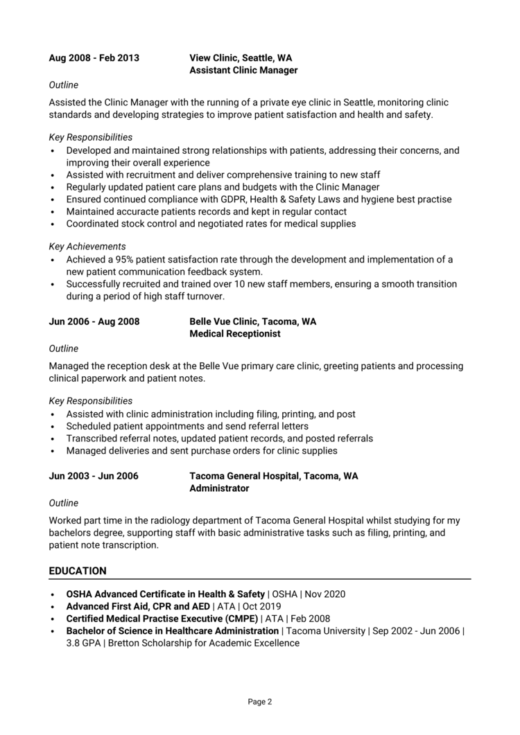 Clinic Manager Resume 2