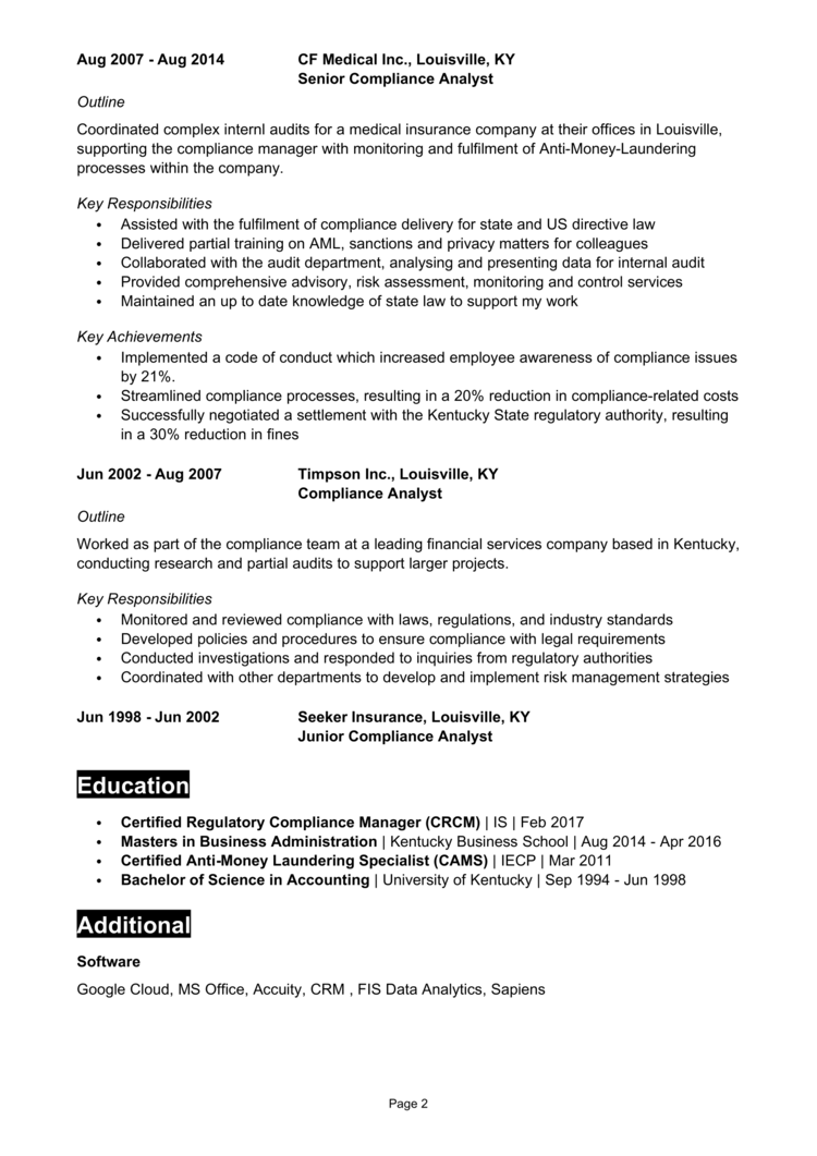 Compliance Manager Resume 2