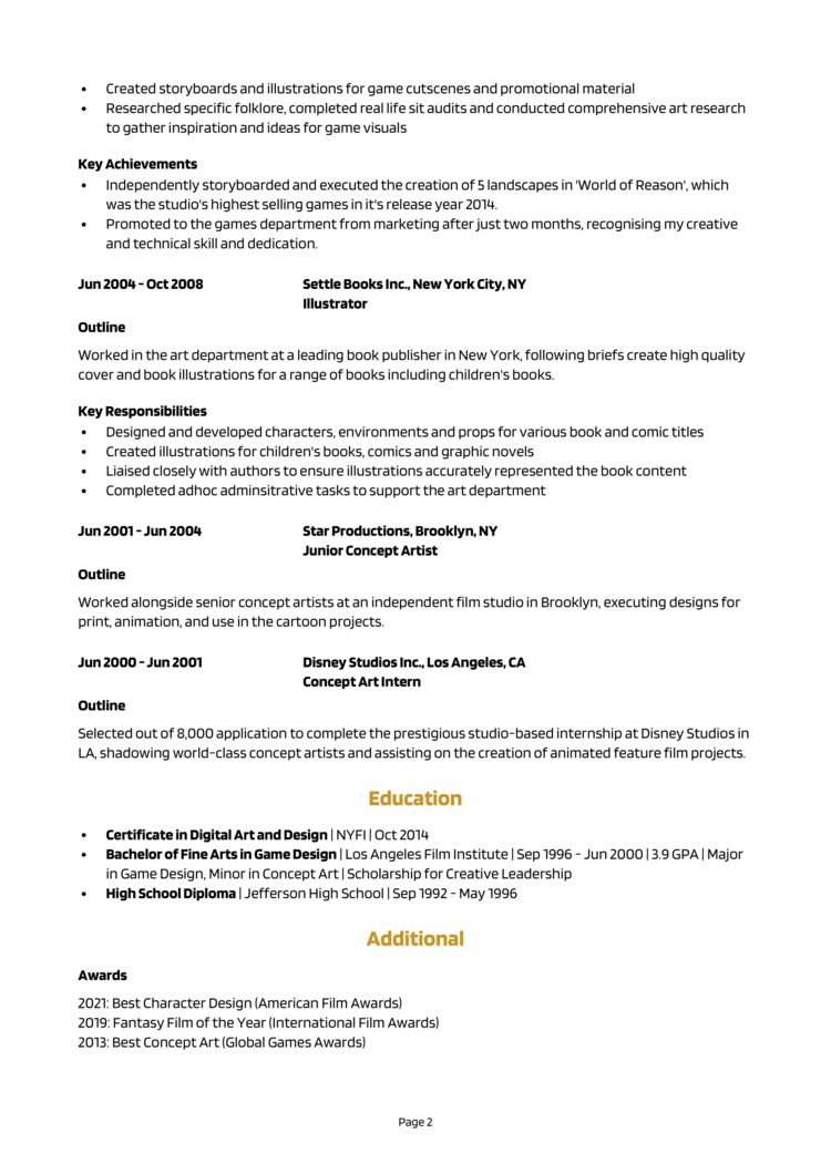 Concept Artist resume example + guide [Get a great job]