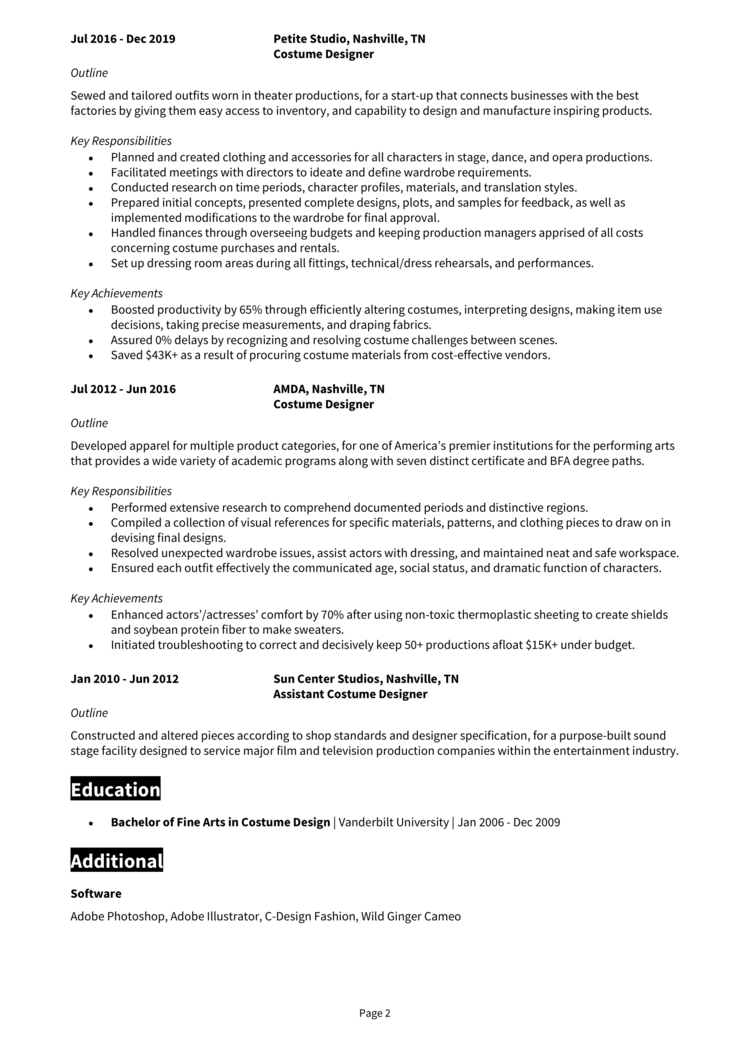 Costume Designer resume example + guide [Get a great job]