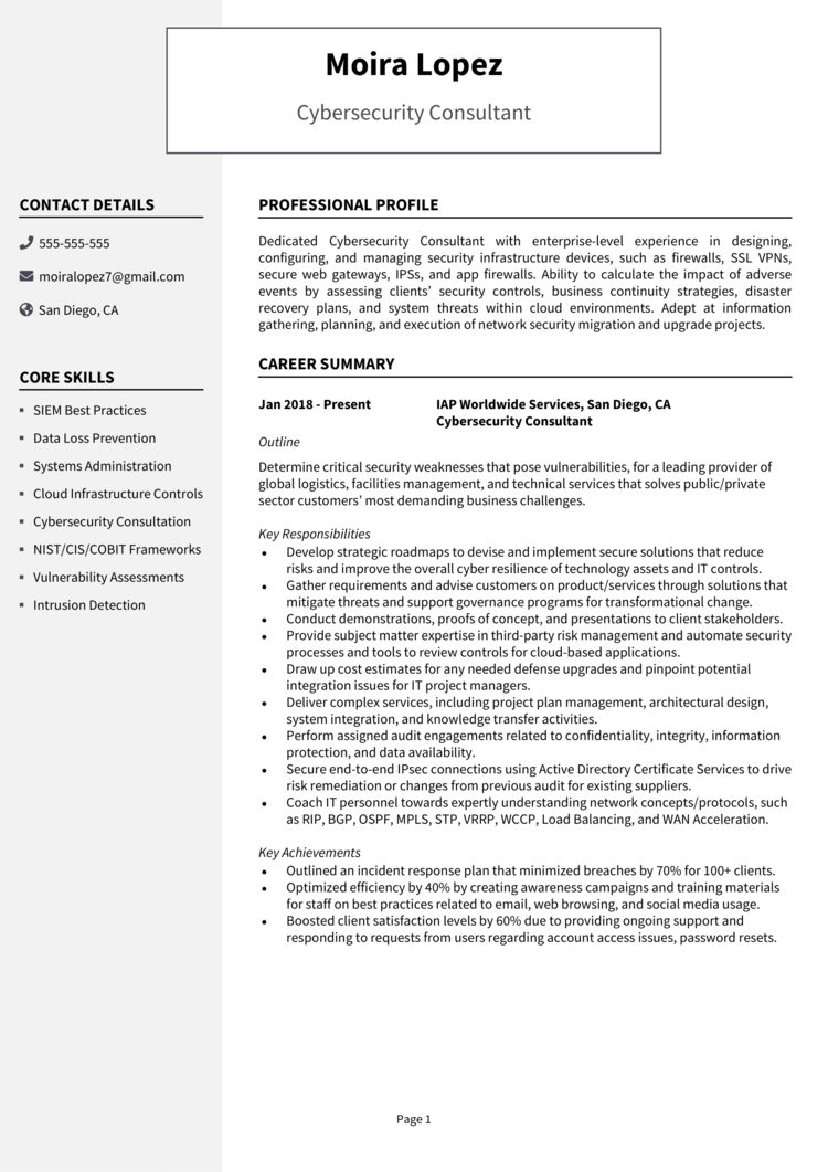 Cybersecurity Consultant Resume 1