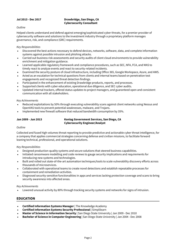 Cybersecurity Consultant Resume 2